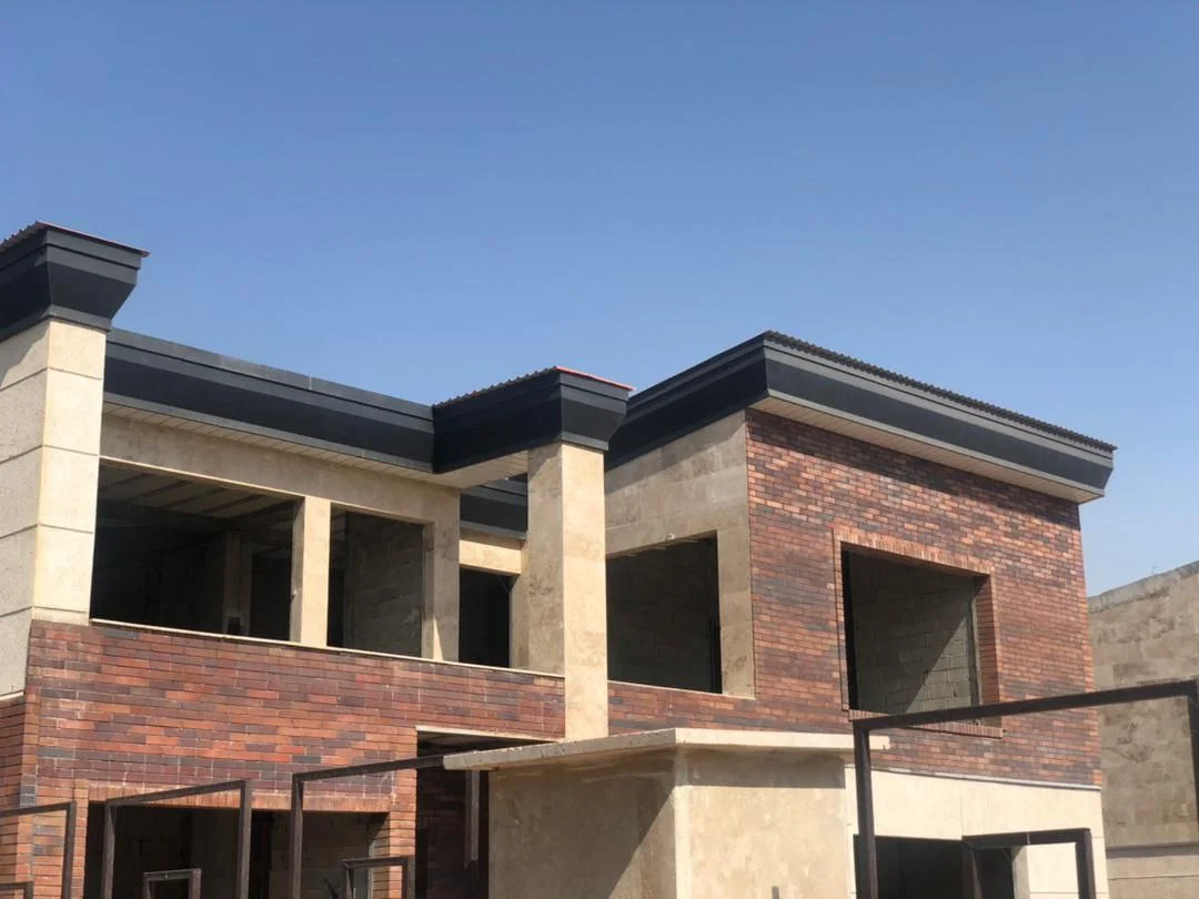 Construction of the facade of the building with galvanized sheet or colorful and beautiful flashing