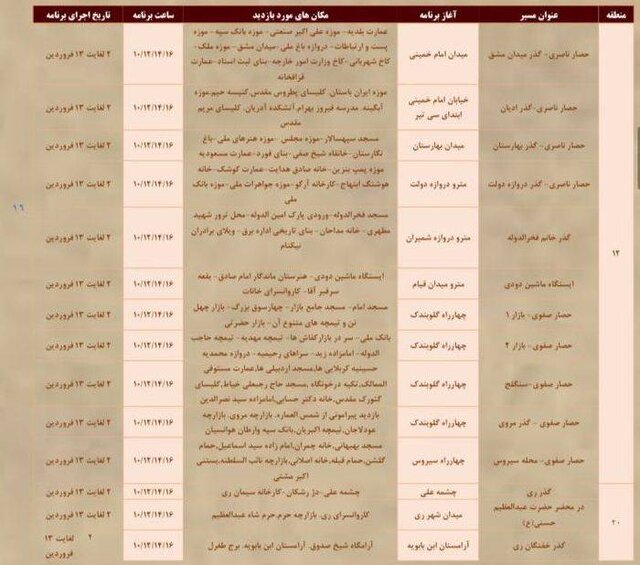 برپایی تورهای رایگان ۳۰ مسیر گردشگری نوروز در تهران+مسیرها